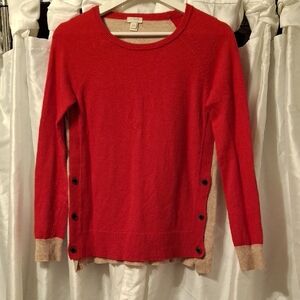 J. Crew Red and Tan Crew Neck Sweater Wool Blend XXS